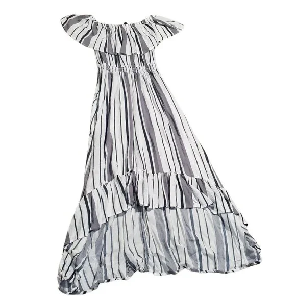 SOLD ! New Look Gray Striped Off Shoulder Casual Maxi Dress Size Small GUC - Picture 13 of 15